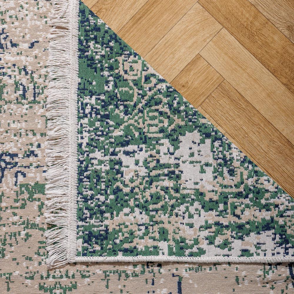 Paros Mediterranean Collection Jacquard Polycotton Carpet Blue Grey-Carpets/Rugs