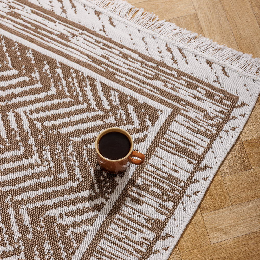 Paxos Mediterranean Collection Jacquard Polycotton Carpet Beige-Carpets/Rugs