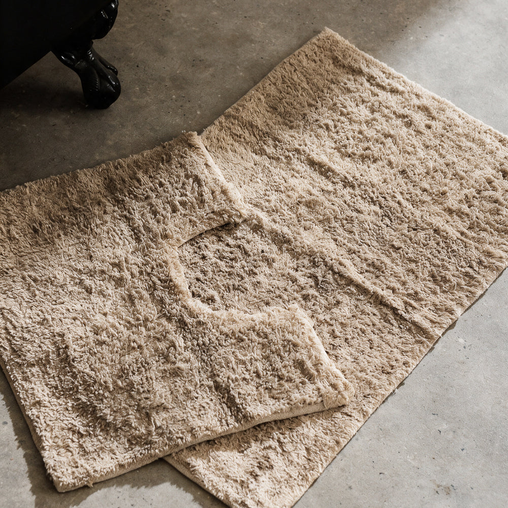 Plain Cotton Bathroom Mat Set Beige 2 Piece-Bath Mats
