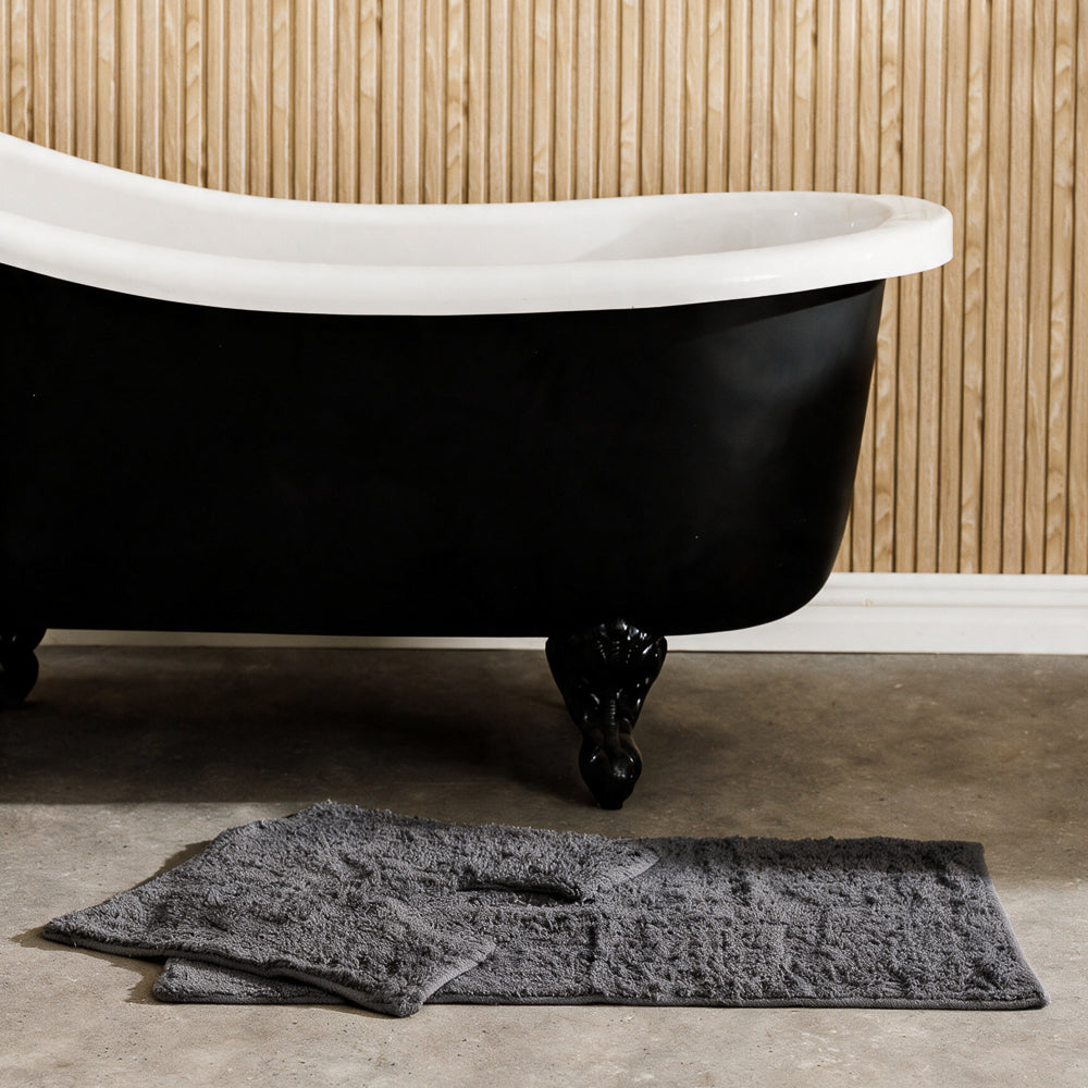 Plain Cotton Bathroom Mat Set Dark Grey 2 Piece-Bath Mats