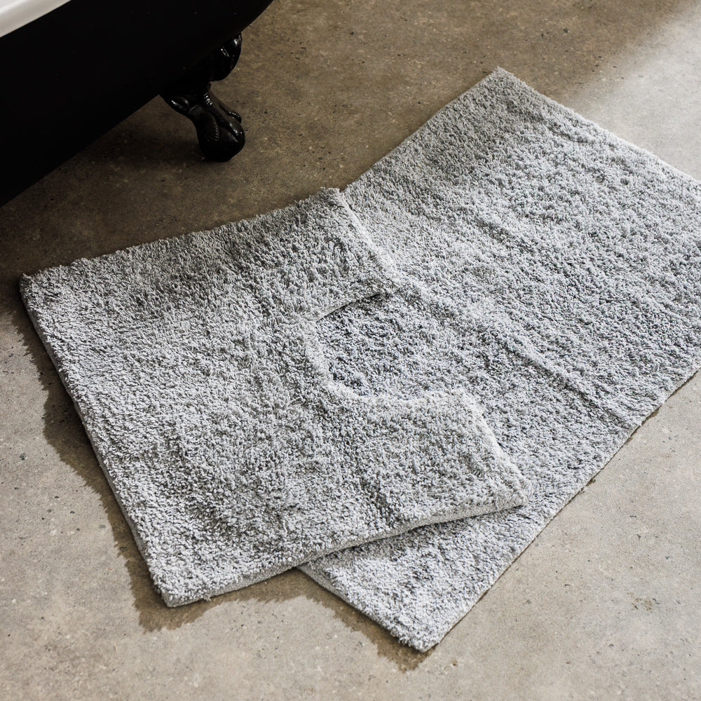 Plain Cotton Bathroom Mat Set Light Grey 2 Piece-Bath Mats