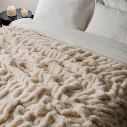 Plush Faux Fur Rabbit Blanket - Cream