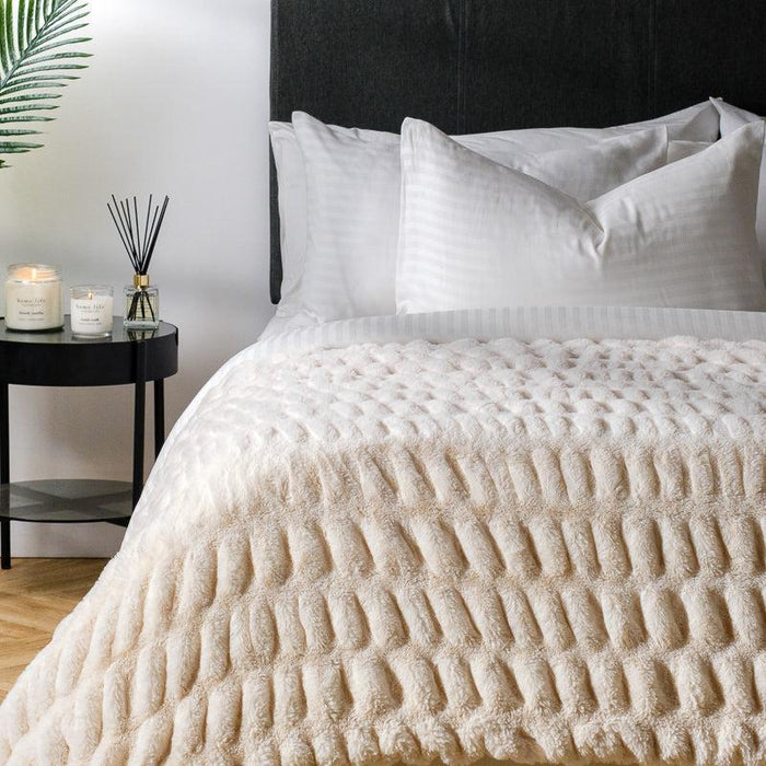 Plush Faux Fur Rabbit Blanket Cream Blanket