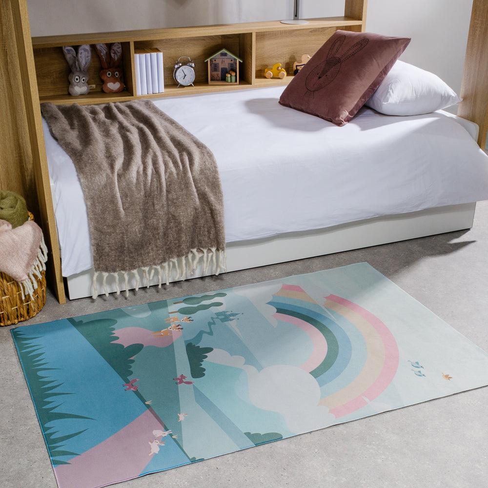 Rainbow Fantasy Play Rug Light Grey