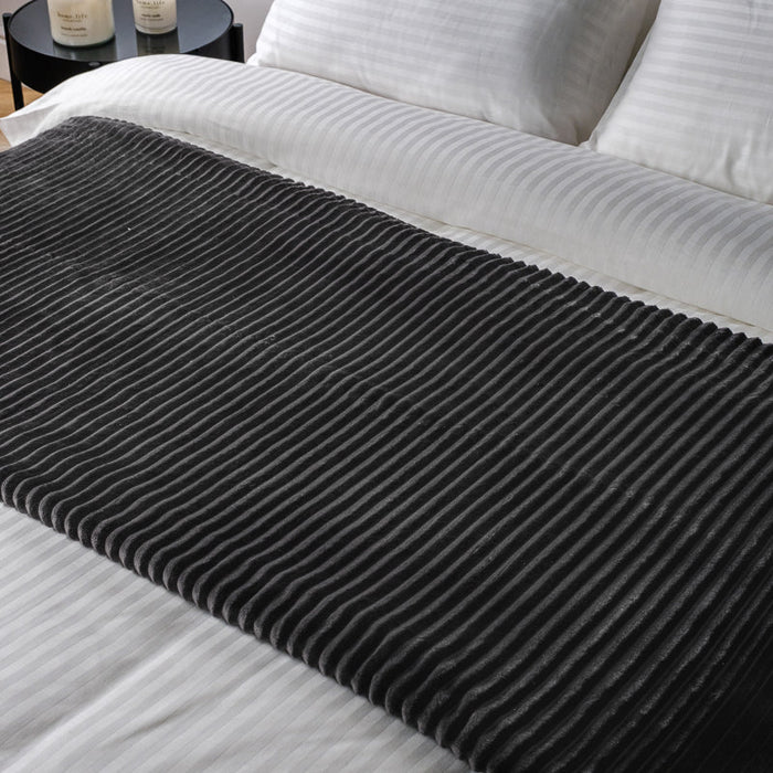 Ribbed Sherpa Fleece Blanket - Charcoal-BLANKET