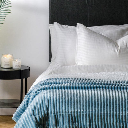 Ribbed Sherpa Fleece Blanket - Duck Egg-BLANKET