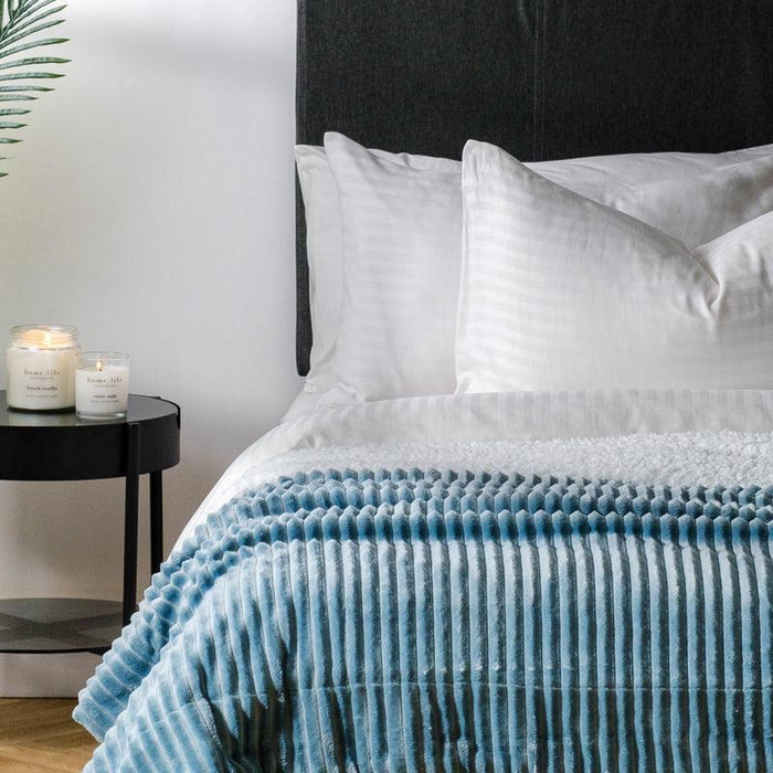 Ribbed Sherpa Fleece Blanket - Duck Egg-BLANKET