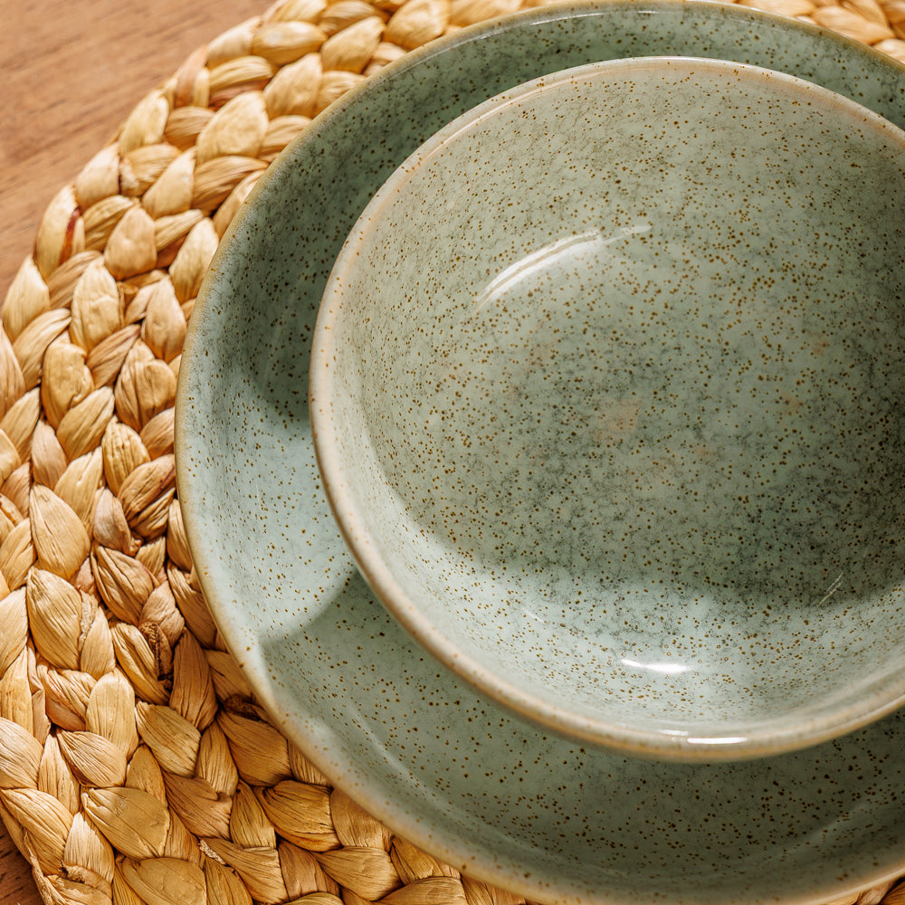 Rimmed Stoneware Bowl Blue Grey-Bowls