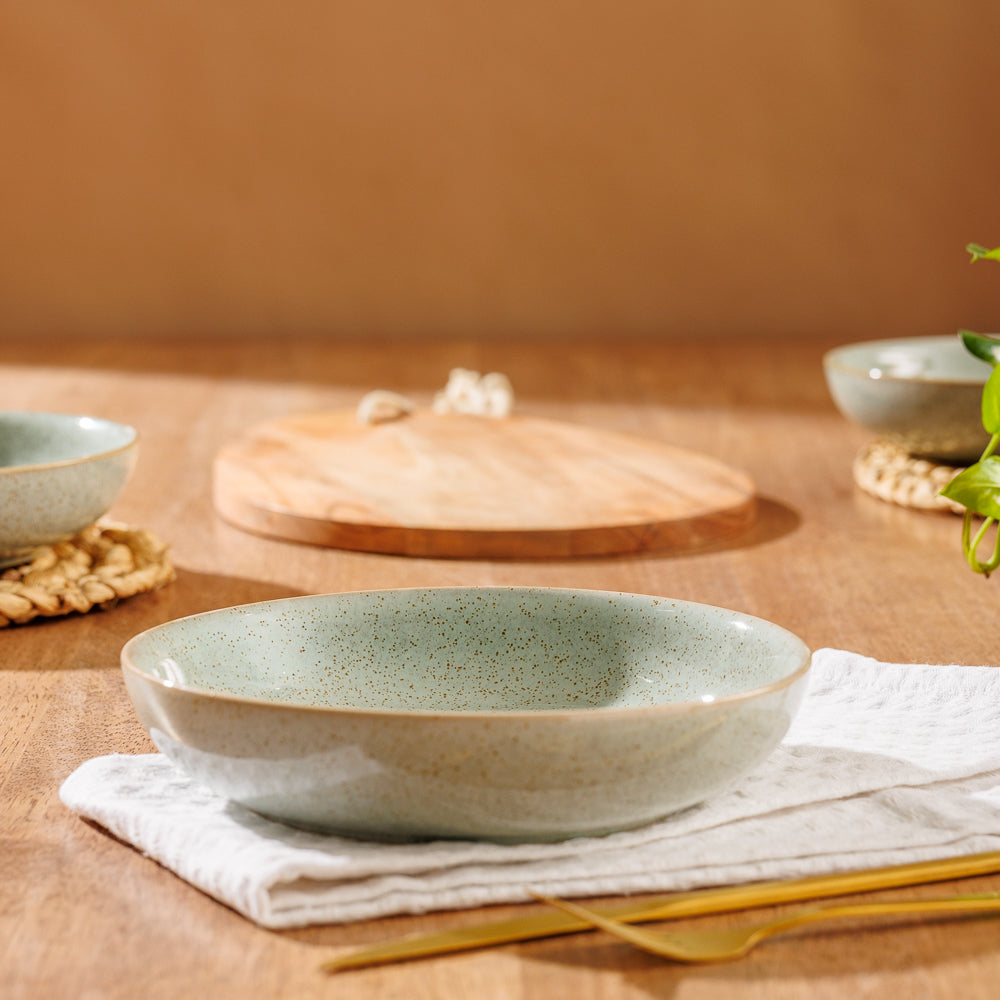 Rimmed Stoneware Bowl Blue Grey-Bowls