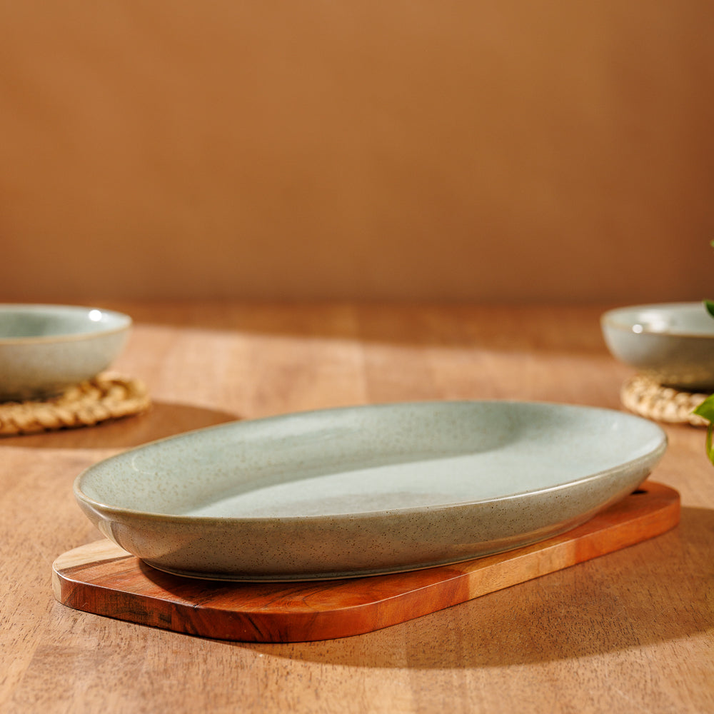 Rimmed Stoneware Platter Blue Grey-Platter