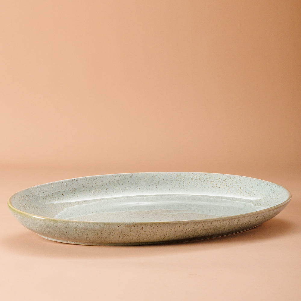 Rimmed Stoneware Platter Blue Grey-Platter