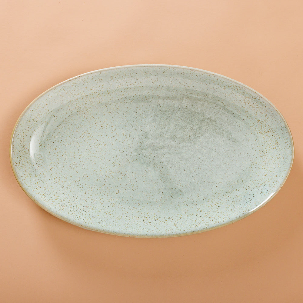 Rimmed Stoneware Platter Blue Grey-Platter