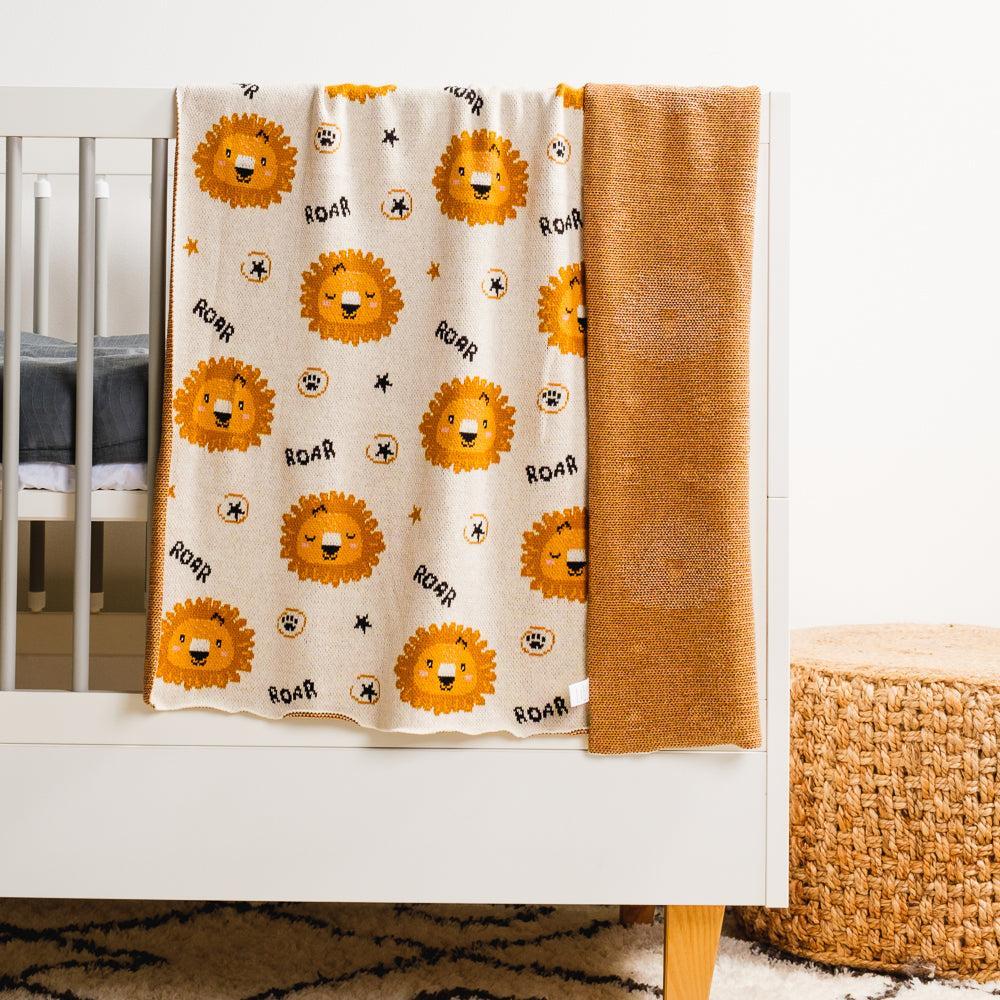 100% Cotton Jacquard Baby Blanket 80x100cm - Roaring Lions-Blankets-Little Whitehouse