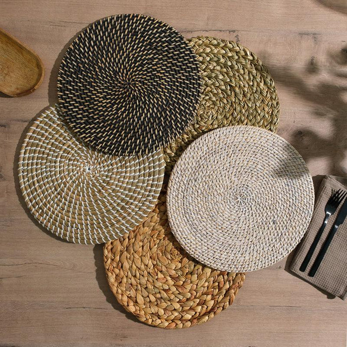 Round Rattan Placemat - Natural Dark-PLACEMATS