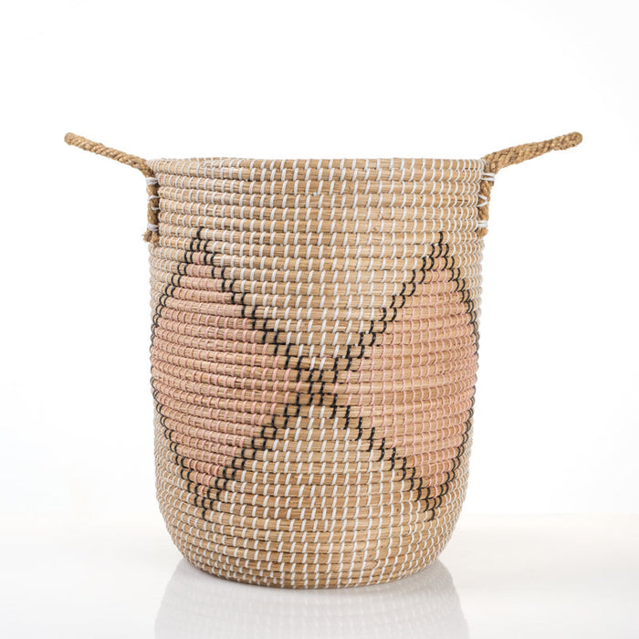 Round Sewing Seagrass Basket - Diamond Design