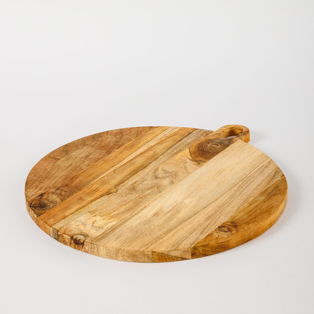 Round Teak Pizza Board with Handle-Bar Accessories