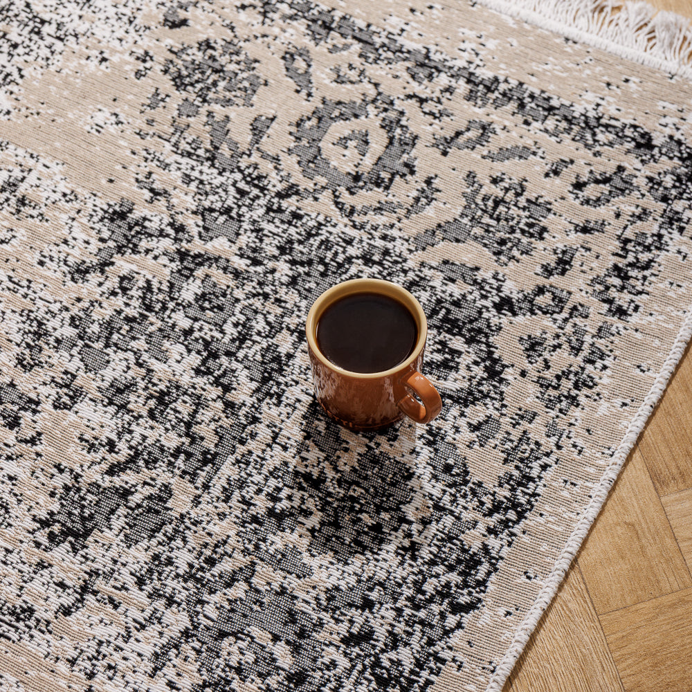 San Remo Mediterranean Collection Jacquard Polycotton Carpet Monochrome-Carpets/Rugs