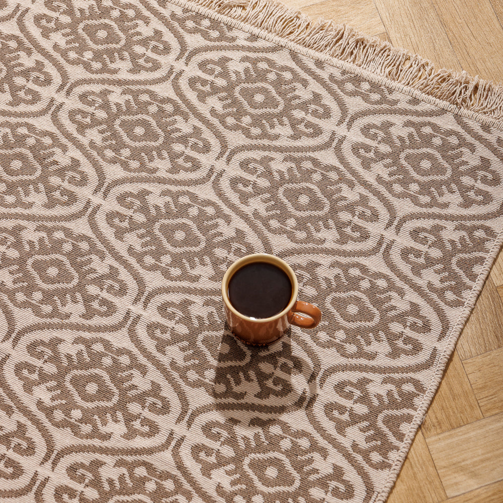 Santorini Mediterranean Collection Jacquard Polycotton Carpet Sand-Carpets/Rugs
