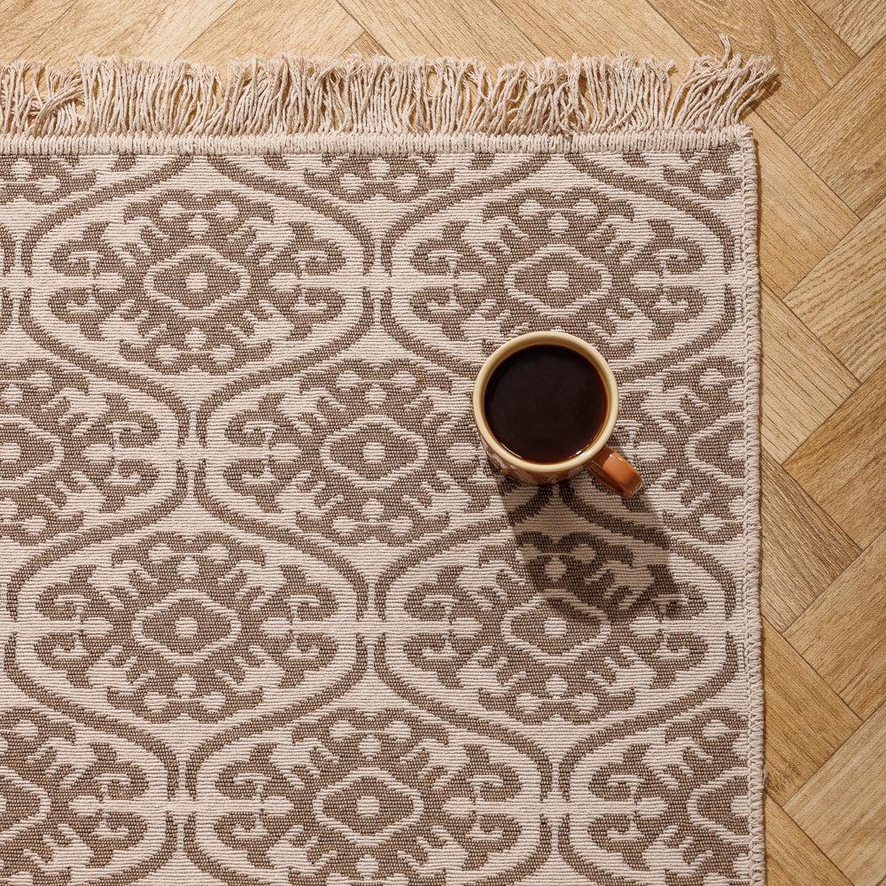 Santorini Mediterranean Collection Jacquard Polycotton Carpet Sand-Carpets/Rugs