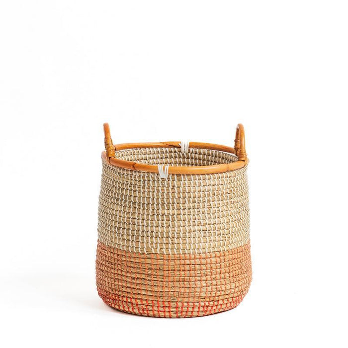 Seagrass Toned Rattan Rimmed Round Basket - Tan-Basket