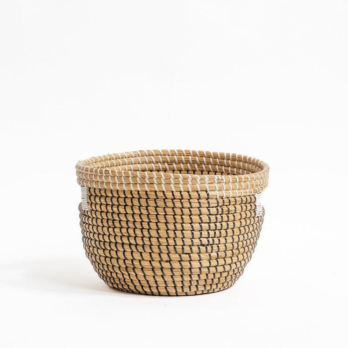 Seagrass Weave Round Basket - Black/Natural-Basket