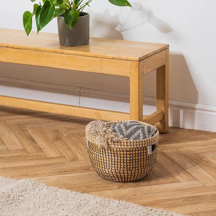 Seagrass Weave Round Basket - Black/Natural-Basket