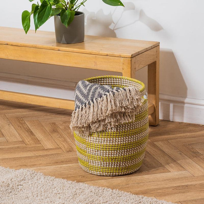 Seagrass Weave Round Basket - Natural/Stripe-Baskets