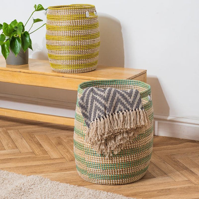 Seagrass Weave Round Basket - Natural/Stripe-Baskets