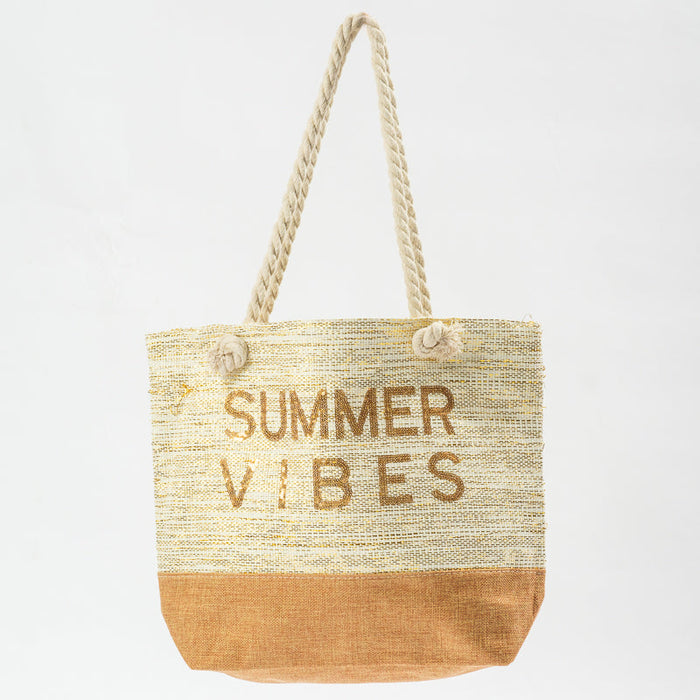 Sequin Beach Bag Summervibes - Natutral-BEACH BAGS