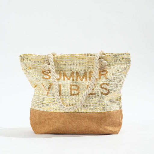 Sequin Beach Bag Summervibes - Natutral-BEACH BAGS