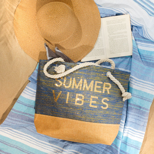 Sequin Beach Bag Summervibes - Navy-BEACH BAGS