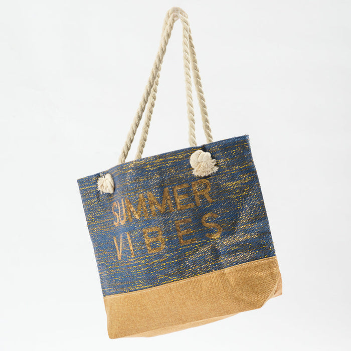 Sequin Beach Bag Summervibes - Navy-BEACH BAGS