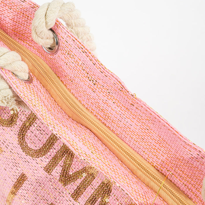 Sequin Beach Bag Summervibes - Pink-BEACH BAGS