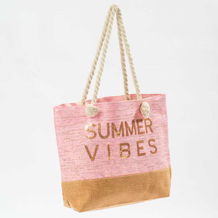 Sequin Beach Bag Summervibes - Pink-BEACH BAGS