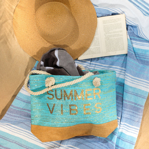 Sequin Beach Bag Summervibes - Turquoise-BEACH BAGS