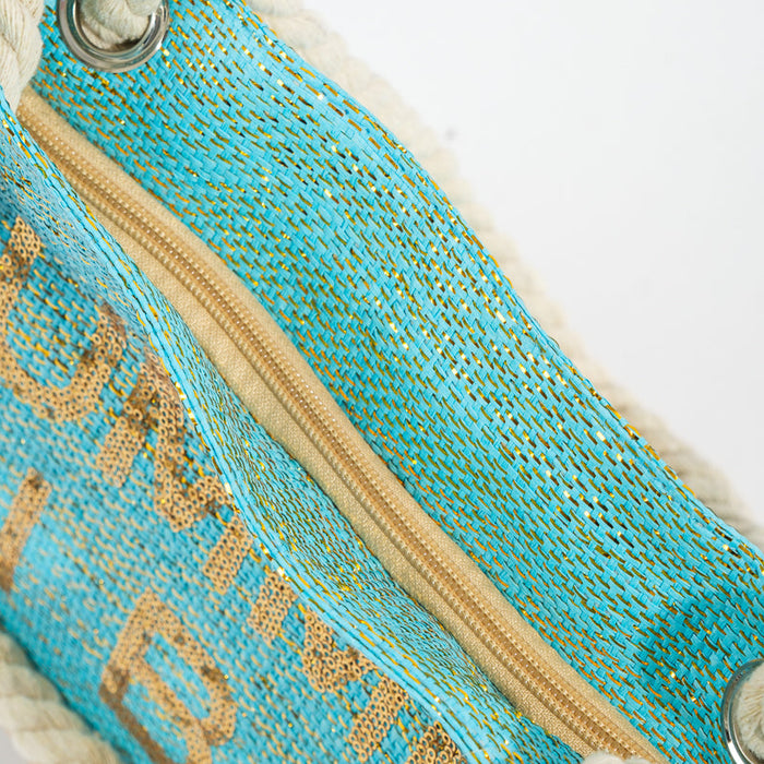 Sequin Beach Bag Summervibes - Turquoise-BEACH BAGS