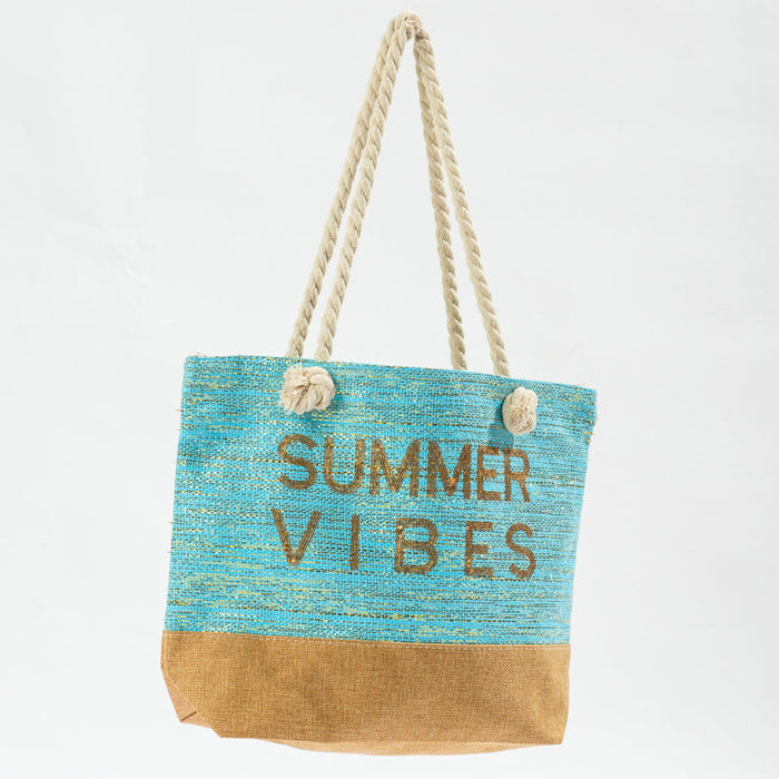 Sequin Beach Bag Summervibes - Turquoise-BEACH BAGS