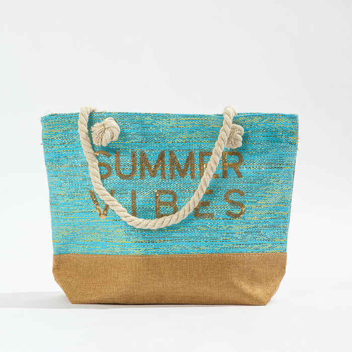 Sequin Beach Bag Summervibes - Turquoise-BEACH BAGS