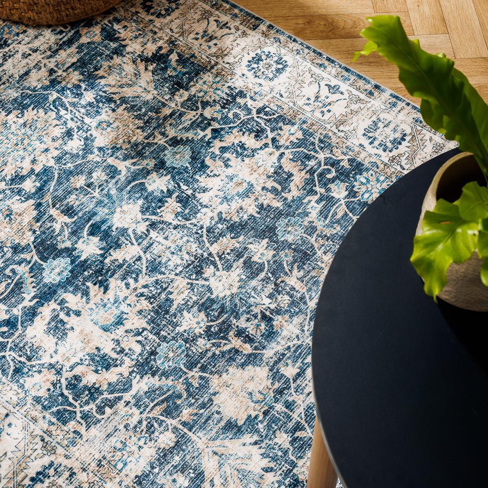 Silkwhisper Printed Carpet Navy Blossom-Carpets/Rugs