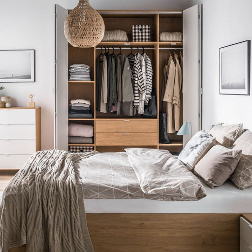 Simple 4-Door Wardrobe - Oak-Armoires & Wardrobes