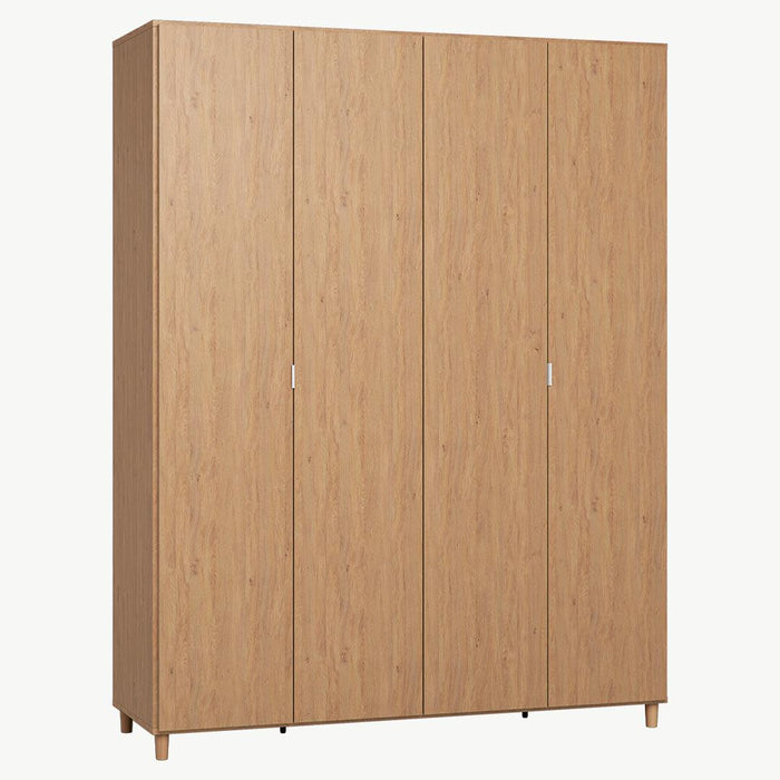 Simple 4-Door Wardrobe - Oak-Armoires & Wardrobes