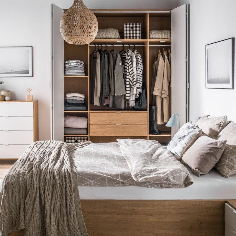 Simple 4-Door Wardrobe - Oak-Armoires & Wardrobes