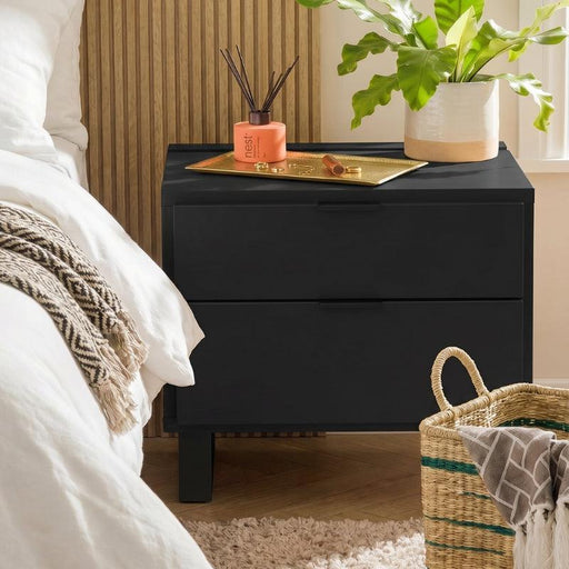 Simple Nightstand with Functional Slat - Black-Nightstands