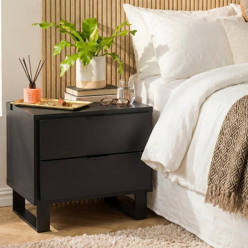 Simple Nightstand with Functional Slat - Black-Nightstands