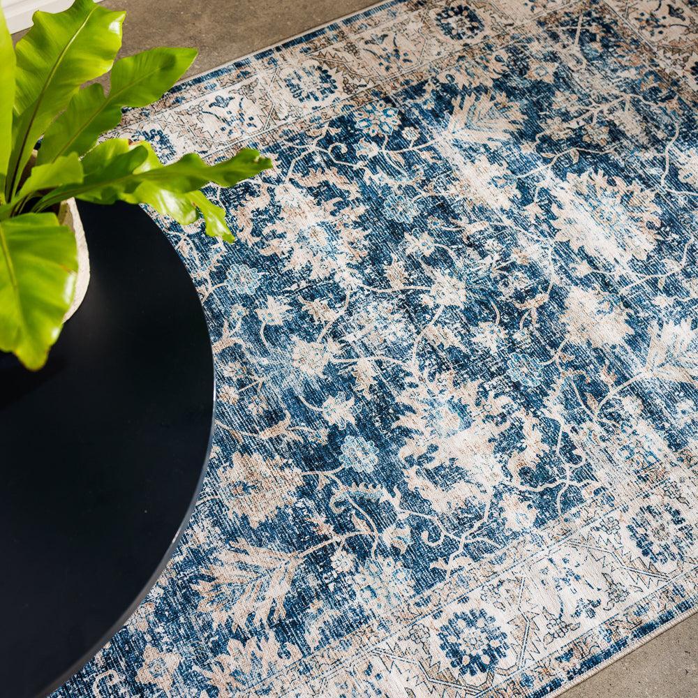 Softweave Printed Carpet Blossom Navy-Carpets/Rugs