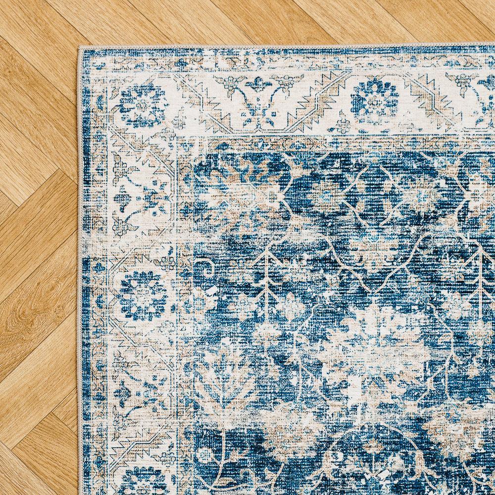 Softweave Printed Runner Navy Blossom-Carpets/Rugs