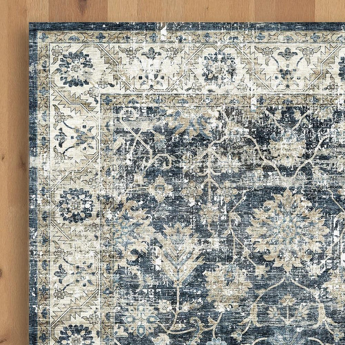Softweave Printed Runner Navy Blossom-Carpets/Rugs