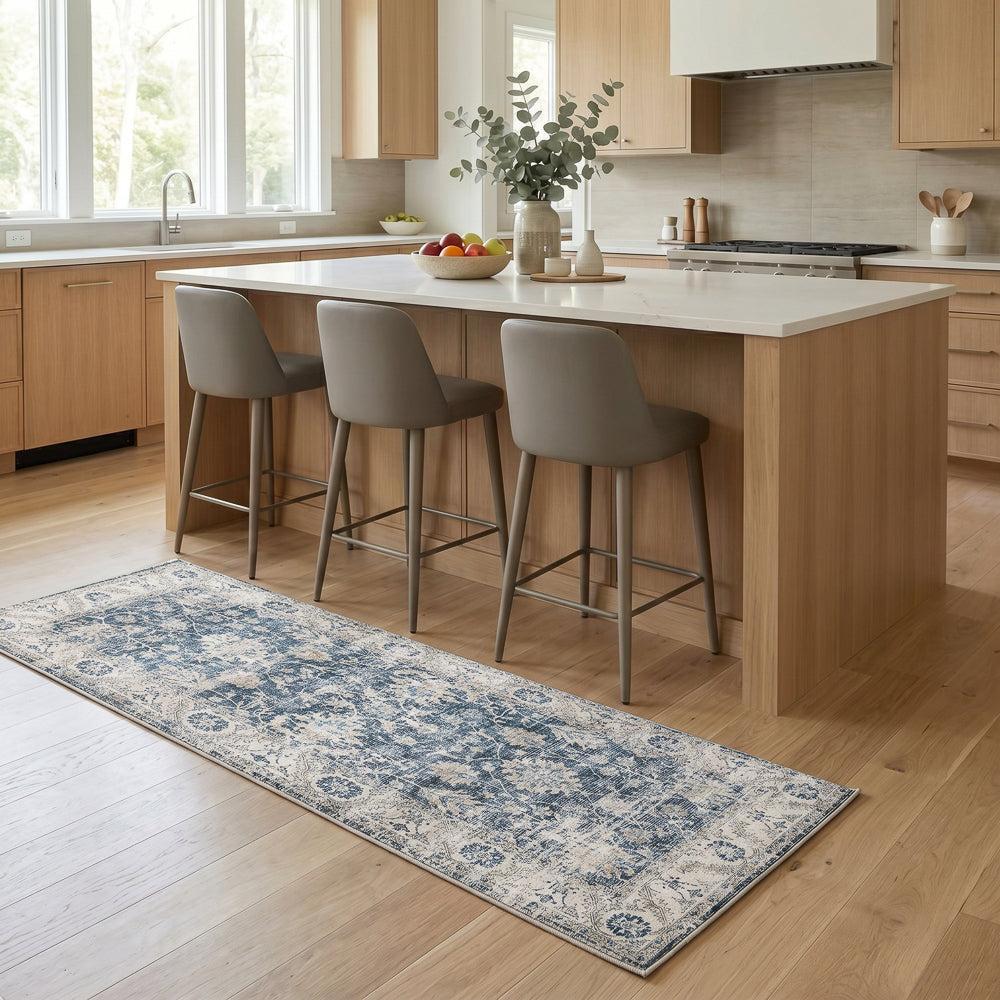 Softweave Printed Runner Navy Blossom-Carpets/Rugs