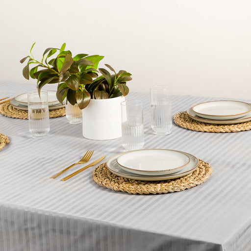 Stripe Tablecloth Light Grey (8 seater)-Serveware