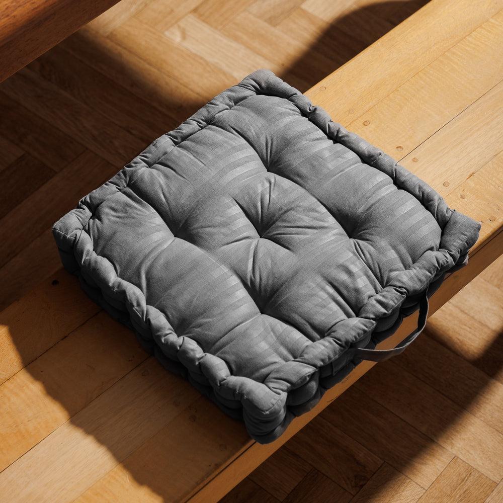 Striped Square Chair Pad Dark Grey-Chair Pads